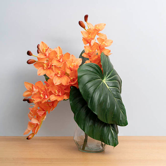 Real Touch 9 Head Cymbidium Orchid Apricot (76cmH)