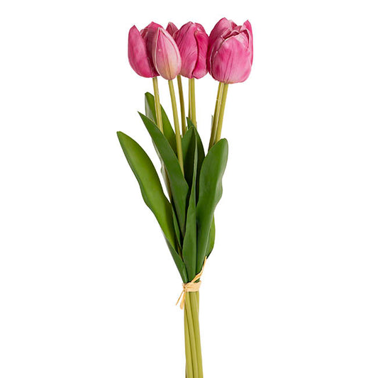 Real Touch 7 Head Tulip Bunch Fuchsia (49cmH)