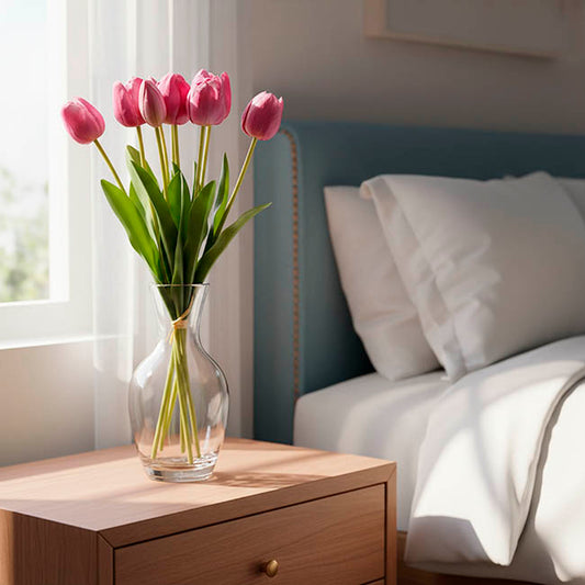 Real Touch 7 Head Tulip Bunch Fuchsia (49cmH)