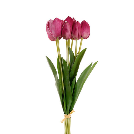 Real Touch 7 Head Tulip Bunch Hot Pink (48cmH)