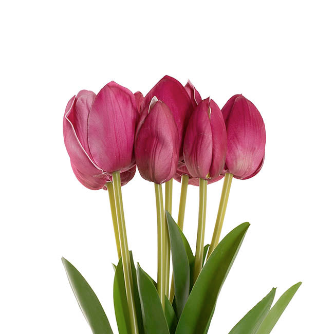 Real Touch 7 Head Tulip Bunch Hot Pink (48cmH)