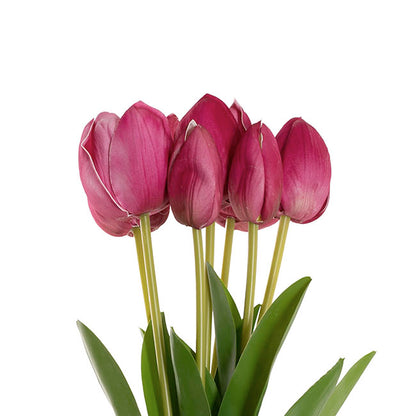 Real Touch 7 Head Tulip Bunch Hot Pink (48cmH)