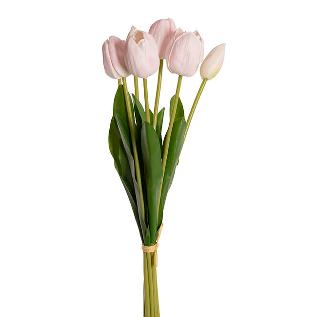 Real Touch 7 Head Tulip Bunch Pale Pink (49cmH)