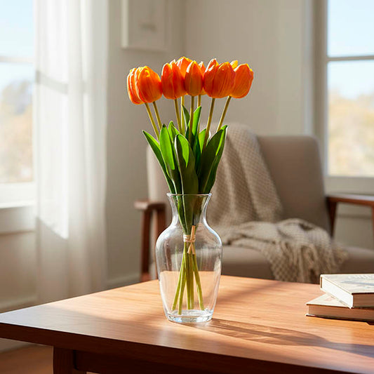 Real Touch 7 Head Tulip Bunch Orange (49cmH)