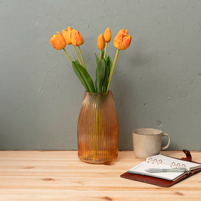 Real Touch 7 Head Tulip Bunch Orange (49cmH)