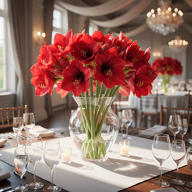 Real Touch 4 Head Clivia Stem Red (61cmH)