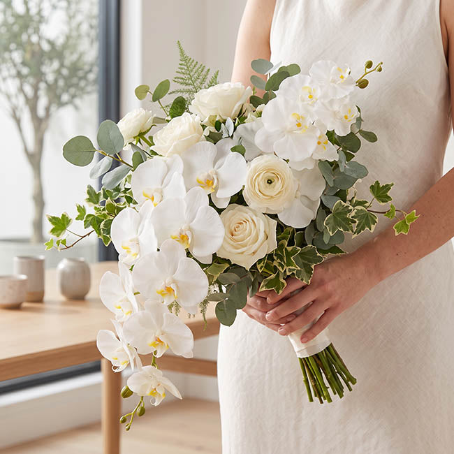 Orchid Spray x9 Flowers White (102cmH)