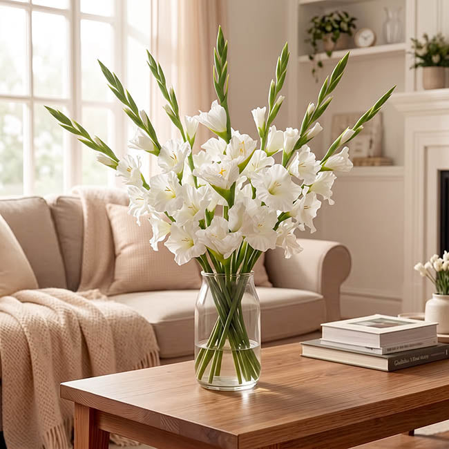 Gladiolus x 5 Flower Head Stem Real Touch White (82cmH)