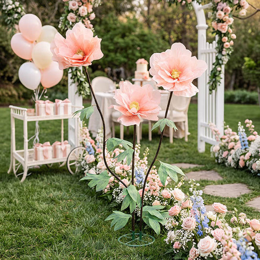 Giant Peony w Base Set 3 3D Peach (190cmH)