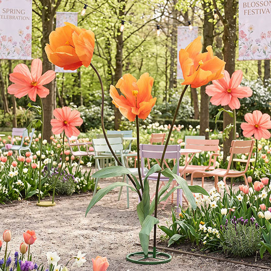 Giant Tulips w Base Set 3 3D Orange (190cmH)
