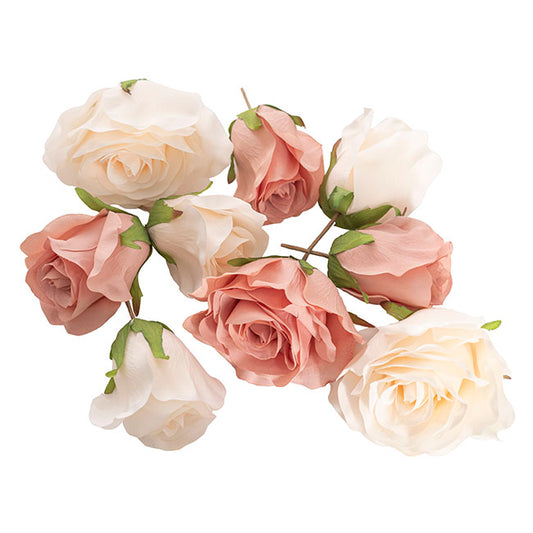 Rose Heads Loose Pack 9 Mixed Beige & Dusty Pink