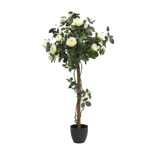 Artificial Rose Topiary Tree Potted White (120cmH)