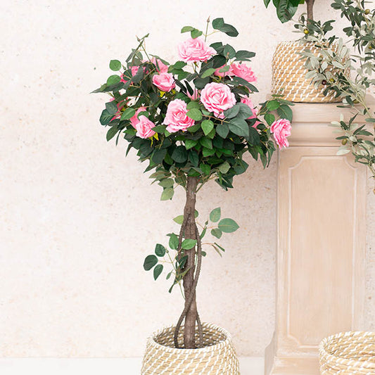 Artificial Rose Topiary Tree Potted Soft Pink (130cmH)