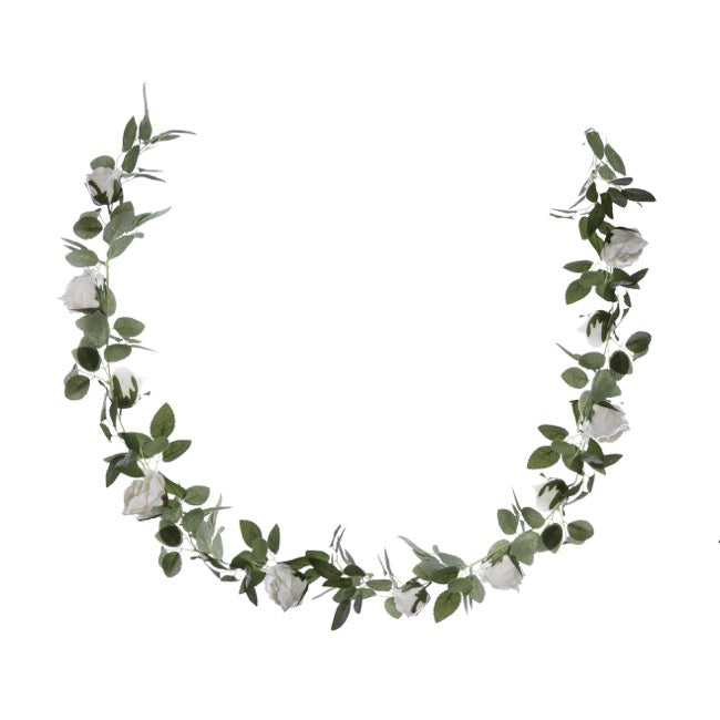 Rose Garland x11 Flowers White (180cm)