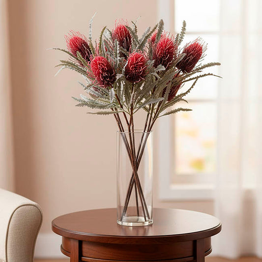 Real Touch Australian Banksia x 2 Head Spray Red (80cmH)