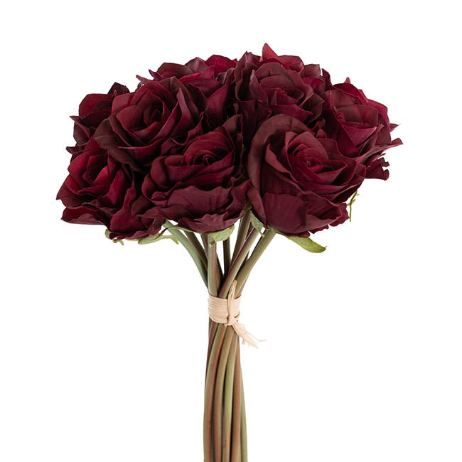 Hybrid Tea Rose Bunch 13 Heads Real Touch Dark Red (33cmH)