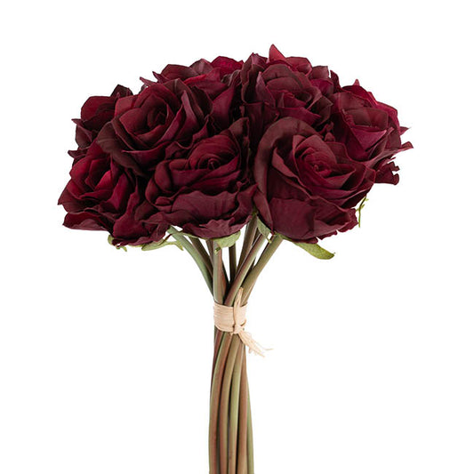 Hybrid Tea Rose Bunch 13 Heads Real Touch Dark Red (33cmH)