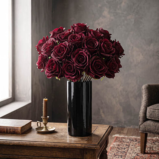 Hybrid Tea Rose Bunch 13 Heads Real Touch Dark Red (33cmH)