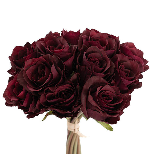 Hybrid Tea Rose Bunch 13 Heads Real Touch Dark Red (33cmH)
