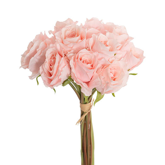 Hybrid Tea Rose Bunch 13 Heads Real Touch Soft Pink (33cmH)