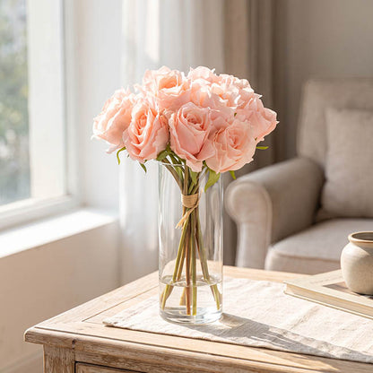 Hybrid Tea Rose Bunch 13 Heads Real Touch Soft Pink (33cmH)