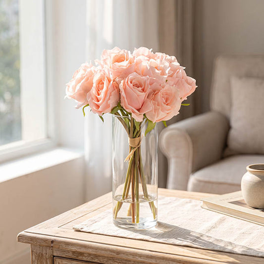 Hybrid Tea Rose Bunch 13 Heads Real Touch Soft Pink (33cmH)