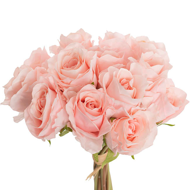 Hybrid Tea Rose Bunch 13 Heads Real Touch Soft Pink (33cmH)