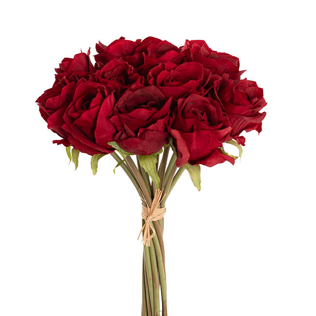 Hybrid Tea Rose Bunch 13 Heads Real Touch Red (33cmH)
