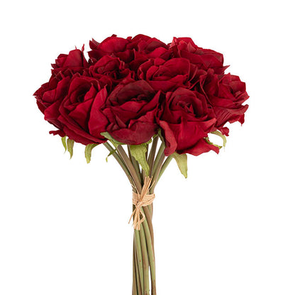 Hybrid Tea Rose Bunch 13 Heads Real Touch Red (33cmH)