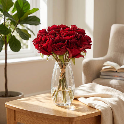 Hybrid Tea Rose Bunch 13 Heads Real Touch Red (33cmH)