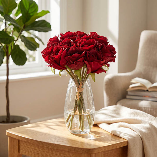 Hybrid Tea Rose Bunch 13 Heads Real Touch Red (33cmH)