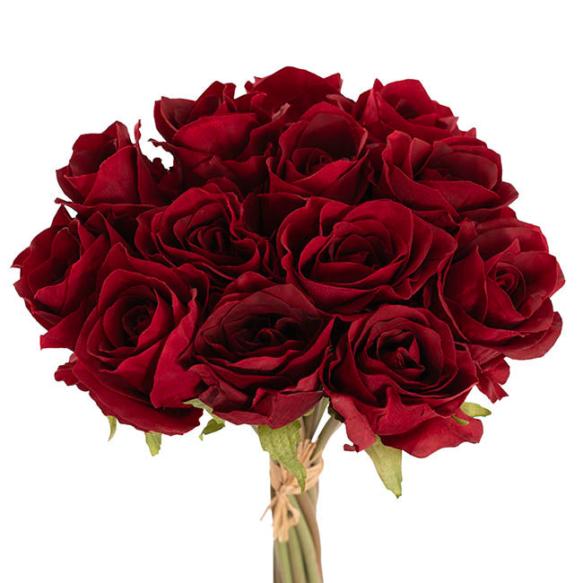 Hybrid Tea Rose Bunch 13 Heads Real Touch Red (33cmH)