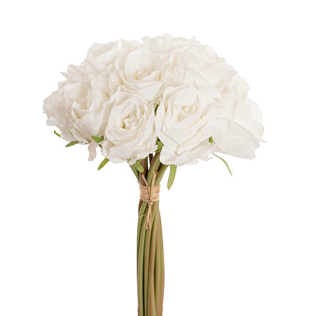 Hybrid Tea Rose Bunch 13 Heads Real Touch White (33cmH)