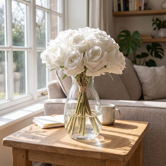 Hybrid Tea Rose Bunch 13 Heads Real Touch White (33cmH)