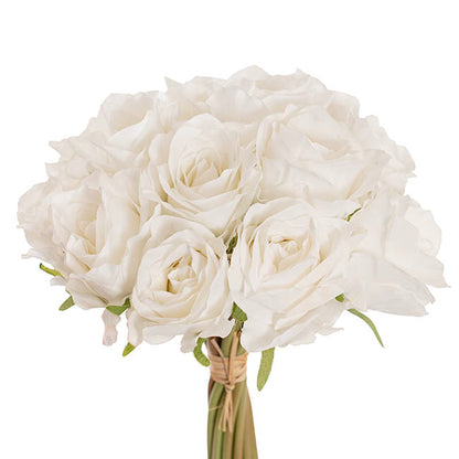 Hybrid Tea Rose Bunch 13 Heads Real Touch White (33cmH)