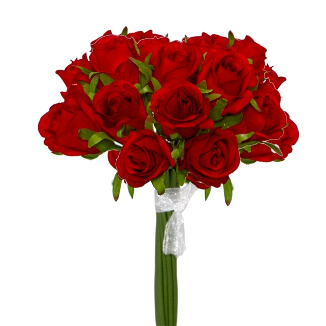 Katie Rose Bouquet with 16 Flowers Bright Red (25cmH)