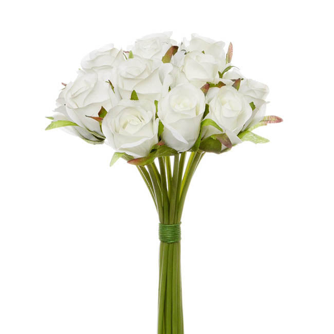 Katie Rose Bouquet with 16 Flowers White (25cmH)