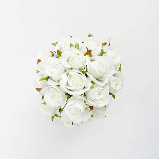 Katie Rose Bouquet with 16 Flowers White (25cmH)