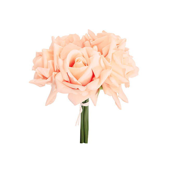 Siena Real Touch Rose Bouquet x 5 Heads Soft Peach (26cmH)