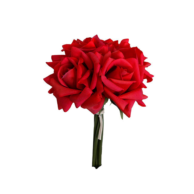Siena Real Touch Rose Bouquet x 5 Heads Red (26cmH)
