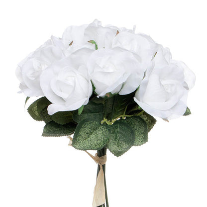 Lavina Rose Bud Bouquet 18 Heads White (33cmH)
