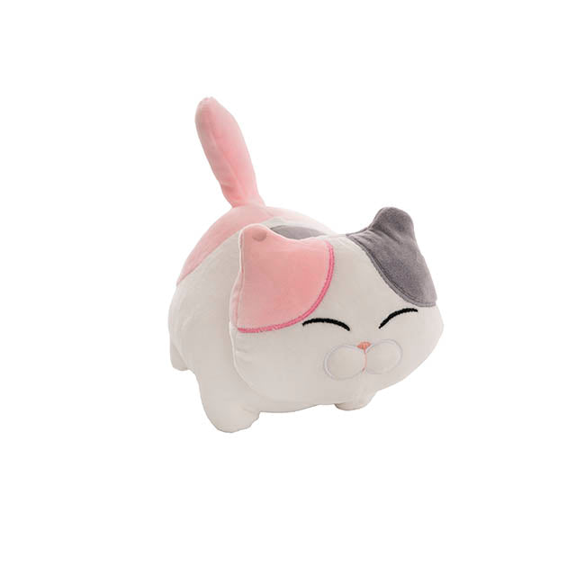 Happy Cat Plush Puff Soft Toy Pink Grey (25cmHT)