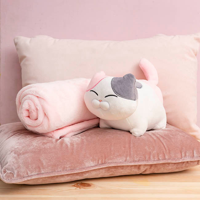 Happy Cat Plush Puff Soft Toy Pink Grey (25cmHT)