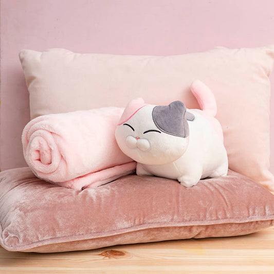 Happy Cat Plush Puff Soft Toy Pink Grey (25cmHT)