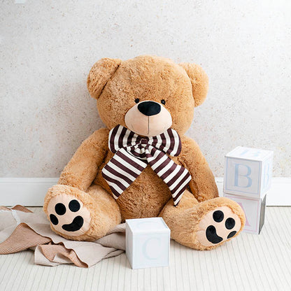 Wilson Giant Teddy Bear w Striped Bow Brown (115cmHT/80cmST)