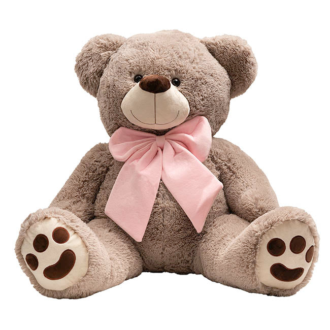 Wilson Giant Teddy Bear w Pink Bow Warm Grey(115cmHT/80cmST)