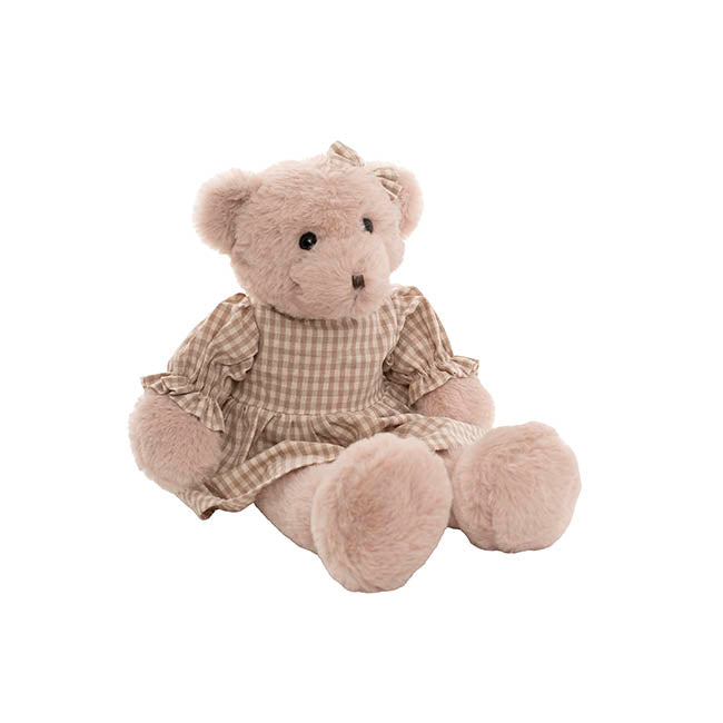 Teddy Bear Lucy w Dress Plush Soft Toy Light Brown (25cmST)