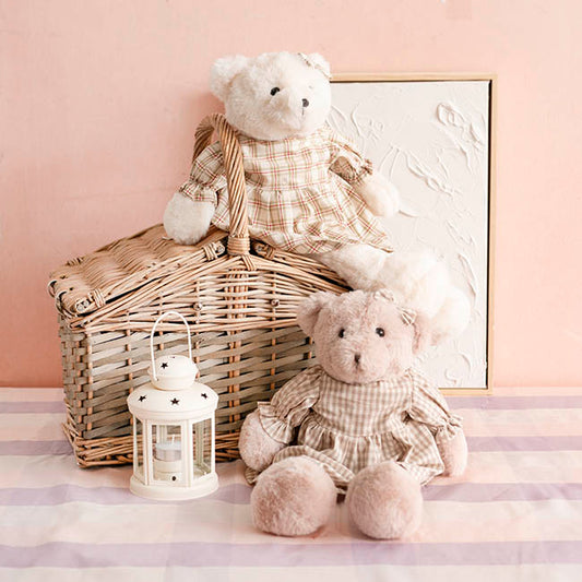 Teddy Bear Lucy w Dress Plush Soft Toy Light Brown (25cmST)