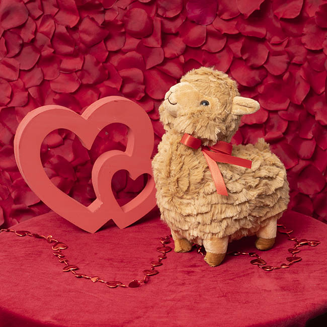 Fuzzy Wuzzy Plush Llama w Bow Brown (24cmHT)