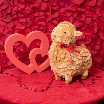 Fuzzy Wuzzy Plush Llama w Bow Brown (24cmHT)